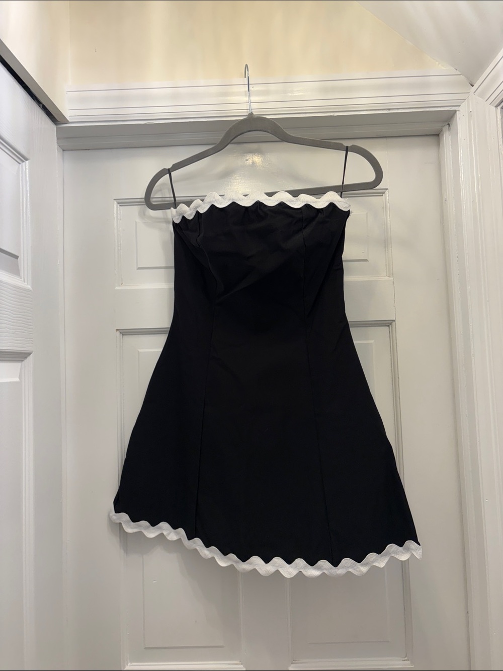 Strapless Black Dress with White Scallop Trim